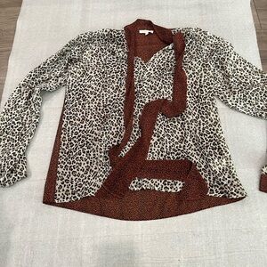 [S]Mystree Orange and Black Leopard Patterned Blouse Neck Tie NWOT